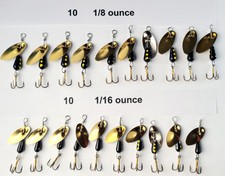 10, 1/8oz & 10 1/16oz fishgrub inline spinners black with gold spin, Trout Lures