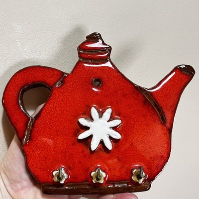 Vintage 70er Orange Teekanne Wand Schlüsselanhänger Keramik Küche Schlüssel Haken Studio?