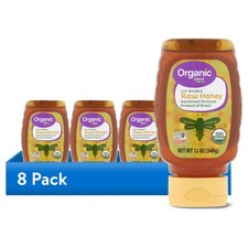  8 pack Great Value, Organic Strained Raw Honey, 12 oz Inverted Plastic Bottle