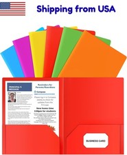 Plastic Folders with Pockets 6 Color Heavy Duty Two Pocket Folder Business Card