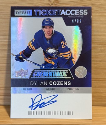 2021 UPPER DECK CREDENTIALS DYLAN COZENS DEBUT TICKET ACCESS ROOKIE AUTO 04/99