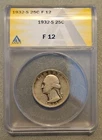 1932 S Washington Quarter -- ANACS F-12 -- Very Wholesome, Scarce Date/Mint