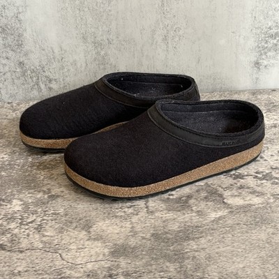 Haflinger GZL Leather Trim Grizzly Black Size EU 41 Wool Slipper EXCELLENT