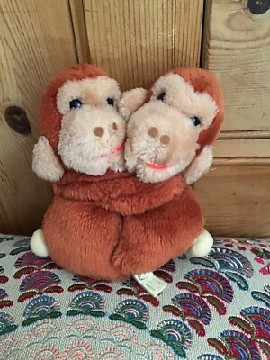 Vintage Sicherheitsspielzeug umarmen Kuscheln braune Affen kleines Plüschtier Kuscheltier 6 Zoll Korea