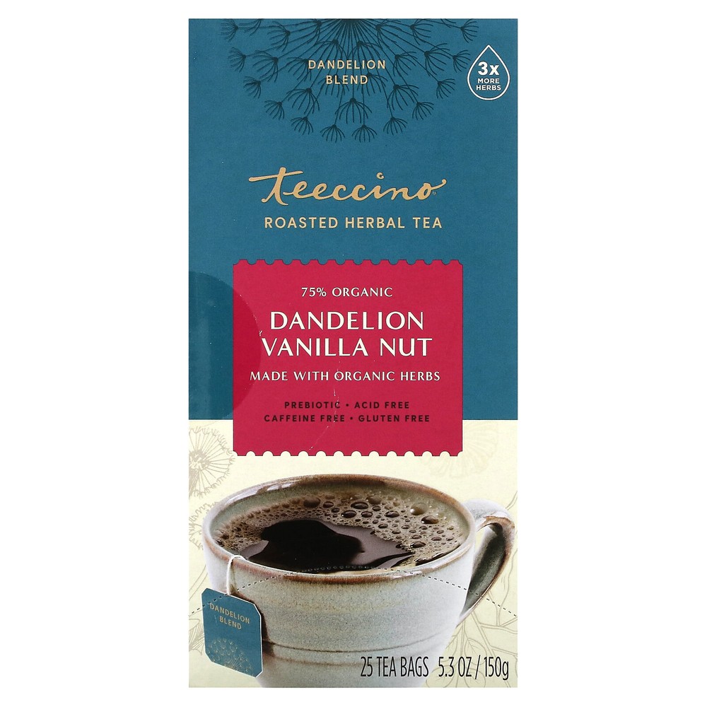 Roasted Herbal Tea, Dandelion Vanilla Nut, Caffeine Free, 25 Tea Bags, 5.3 oz