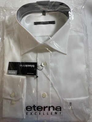 Eterna  Men s Size 45 17 3/4 Long Sleeve White Button Down Business Shirt NWT