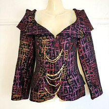 Vtg Christian Lacroix Jacket Purple Black Gold Chain Coat Sz 38 Fits 2-4 (xs-s)