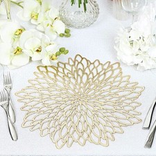 6 GOLD 15" wide Dahlia Flower Round Vinyl Placemats Party Wedding Decorations