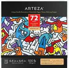 Arteza Coloring Book for Adults, Doodle Designs, 72 Sheets, 100 lb, 6.4x6.4 inch