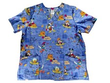 Disney Mickey Mouse Halloween Trick or Treat Pirates Treasure Scrub Top Large