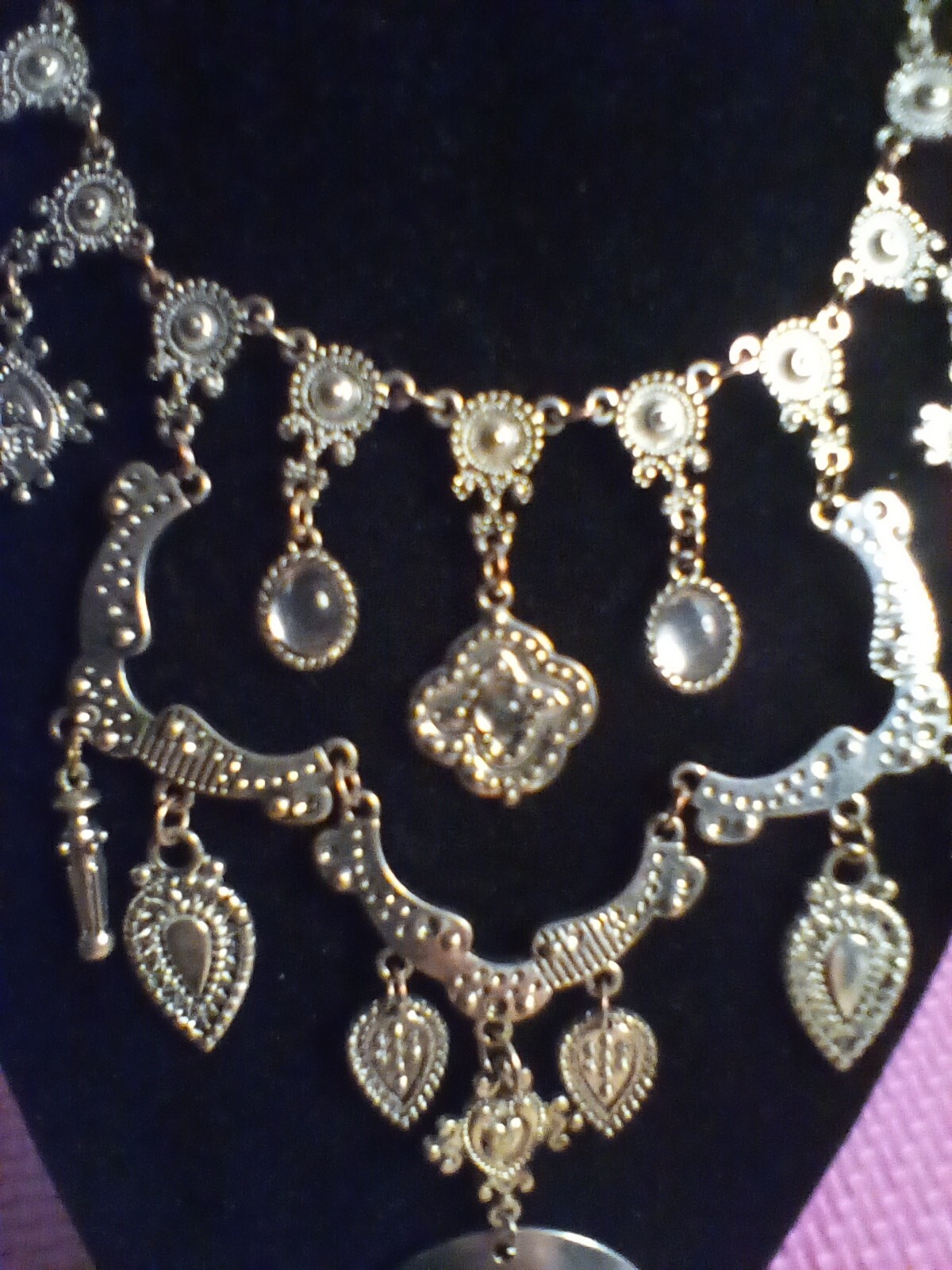 Multistrand Boho Gypsy Silvertone Statement Neckl… - image 5