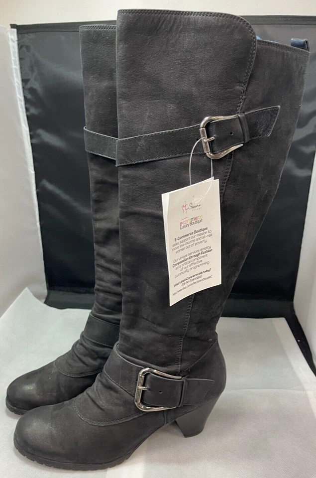 Botas de Moto Paul Green Kimberly Altas Cuero Negro Tacón Talla 7.5 Con Buck Foto 4 de 4