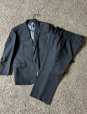 Men's Pronto Uomo Black Suit Jacket Size 46   Pants 46 Short 40 Waist 