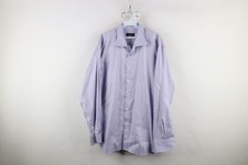 Canali Mens 45 17 3/4 Houndstooth Collared Long Sleeve Button Shirt Cotton Blue