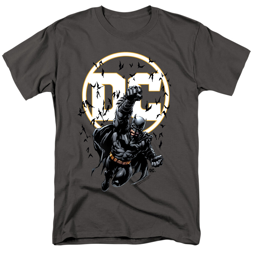 Batman T-Shirt DC Logo Bats Flying Charcoal Tee