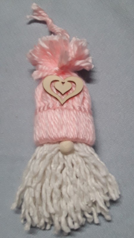New Handmade Yarn / Cotton Gnome Ornament w/Heart Valentine's Day / Christmas