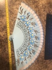 Vintage Painted Fan Beautiful Blue Flowers Wood Frame 16 Inches