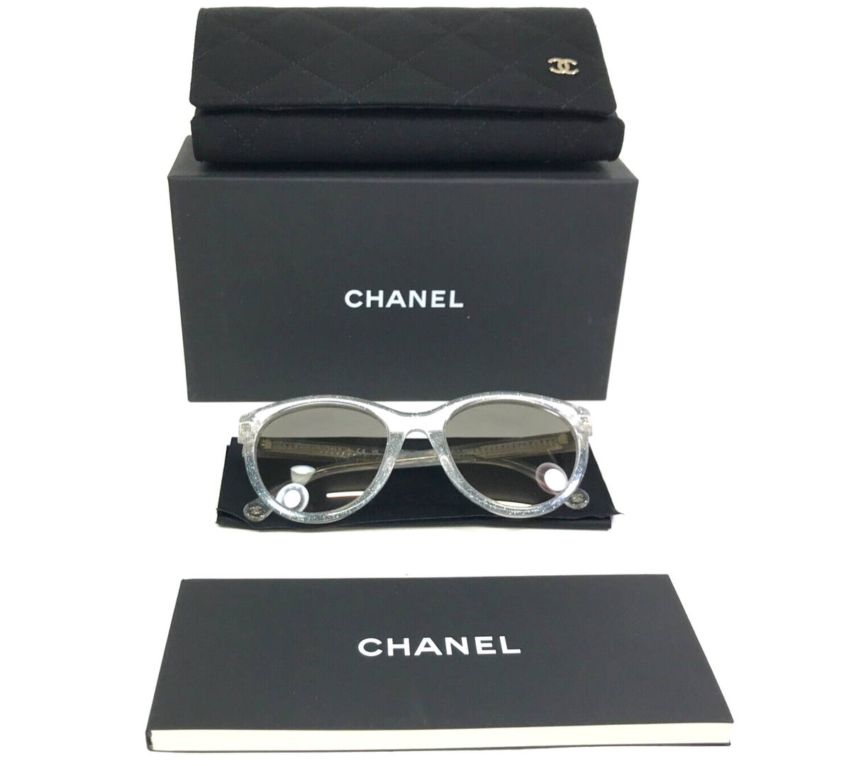CHANEL 5523 Women\'s  Glitter Transparent Sunglasses CHANEL Sunglasses 5523-U c.1755/32 Clear Sparkly Glitter Cat  main image 4