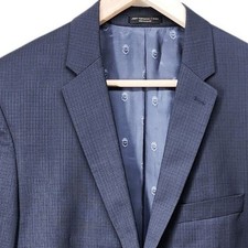 John Varvatos USA Blazer Mens 44R Blue Wool Grid Two Button Sport Coat