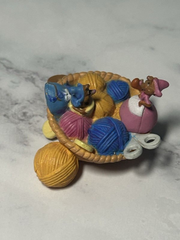 Disney Cinderella Mice Sewing Basket Miniature Figurine Fairy Garden Decor