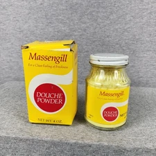 VINTAGE 1990's MASSENGILL DOUCHE POWDER JAR IN BOX 4 Oz