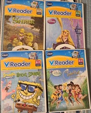 Lot of 5 VTech V.Reader Learning System Games Cartridge Shrek, Sponge, Princess 