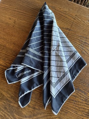 Vtg LUFTHANSA Crew uniform Scarf  &  handkerchief, blue/grey circa 1980s