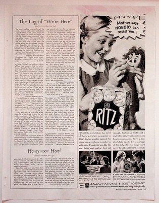 National Biscuit Company 1937 Ritz Crackers Original Print Ad 10x13