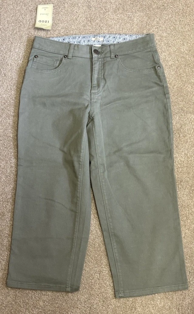 Izod Womens Cropped Capri Jeans Pants Size 6 Olive Green