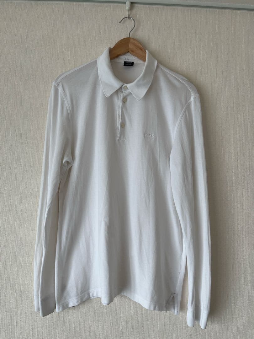 HUGO BOSS Long Sleeve Polo Shirt White L Pima Cotton Logo Embroidery