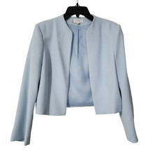 Hobbs London Elize Open Front Jacket Blue Collarless 3/4 Sleeve Women's 10 EUC