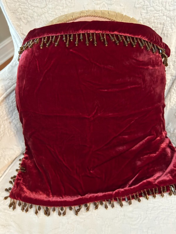 Rare~Peignoir Cochon~Crushed Velvet~Maroon Beaded Pillow Cover~18 X 18~Silk~Ray~