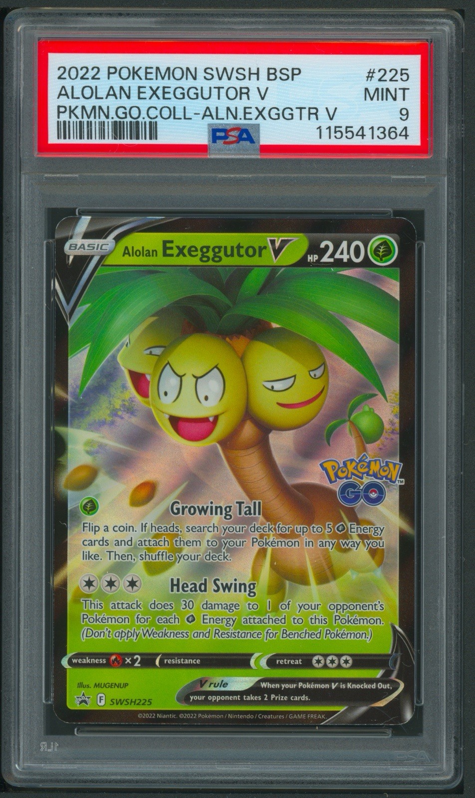 Pokémon GO Alolan Exeggutor V Black Star Promo SWSH225 PSA 9