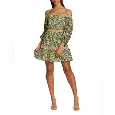 Alice + Olivia Dorothy cotton floral off the shoulder green dress size 6