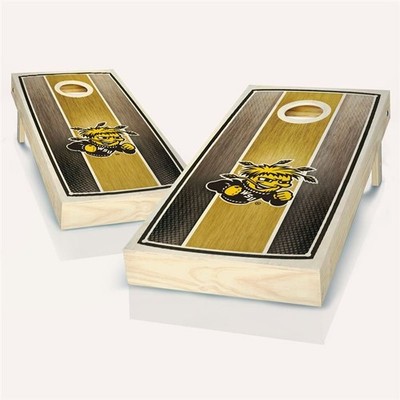Wichita State Cornhole Boards Skip's Garage Stained Striped Design Team Bags