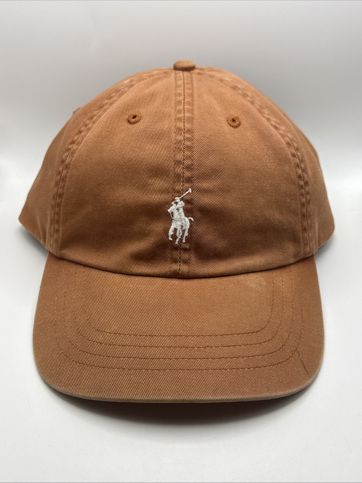 Vintage 90s Polo Ralph Lauren Small Pony Baseball Cap Burnt Orange Leather Strap