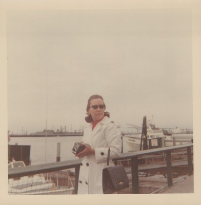 Pretty Woman Photographer with her Box Camera Marina Boats VINTAGE PHOTO 