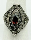 Vintage Red Garnet & Sterling Silver Victorian Poison Locket Ring Size 8 1/2