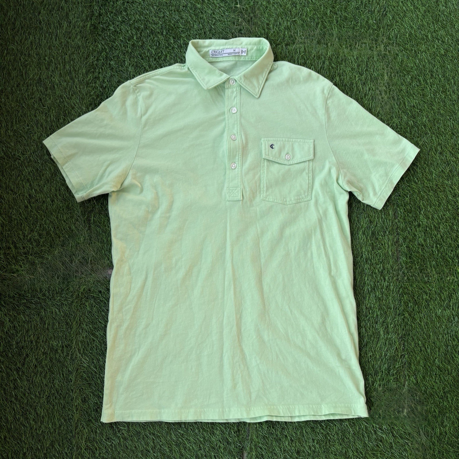 Criquet Mens Golf Polo Pocket Shirt Green Medium Stretch Organic Cotton