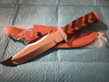 13" Bowie Knife With Wood Handle With Leather Sheath