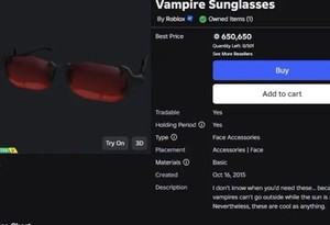 roblox limited item Vampire Glasses MSG BEFORE PURCHASE