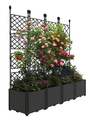 Raised Garden Bed with Trellis Plastic Vertical Privacy Screen