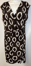 Michael Kors Size Large Chocolate Brown White Print Wrap Dress Sleeveless