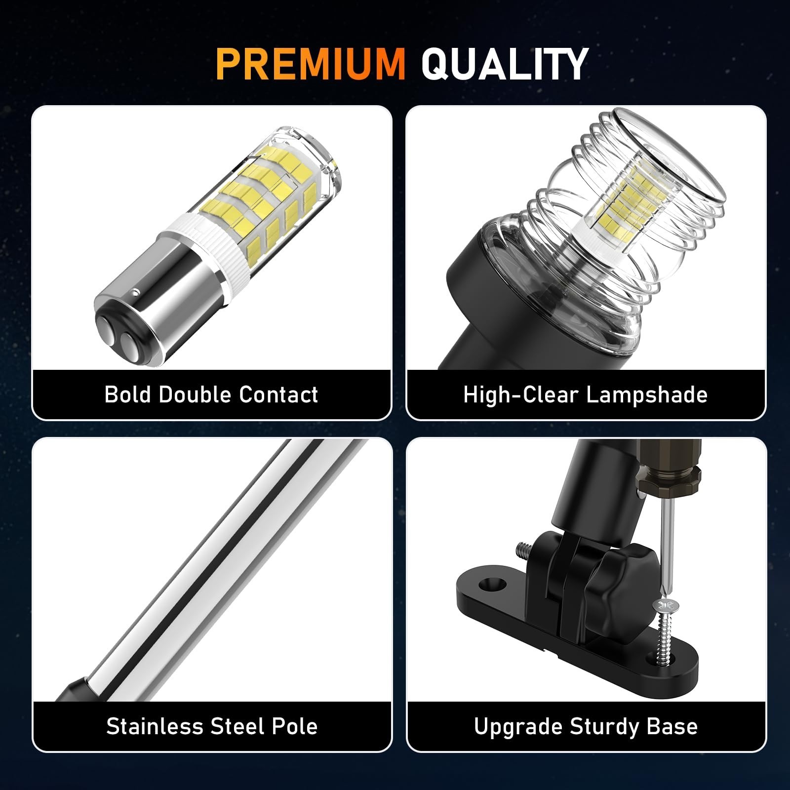 12-Inch Bimini Top Stern Light for Pontoon, Anchor Light Pontoon Boat Lights ...