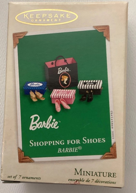 Hallmark 2003 Barbie Shopping for Shoes 7pc Set Keepsake Miniature Ornaments