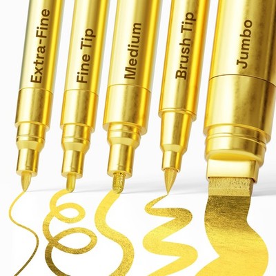 5 Gold Paint Pen for Rock, Glass, Ceramic, Wood, Tire, Fabric, Metal, Canvas,...