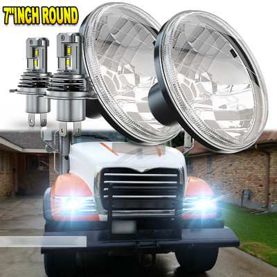 Pair 7 inch Round LED Headlights HI-Lo Beam For Freightliner Coronado 01-16