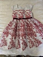 Jona Michelle Girls Formal Dress White/Red Floral w/ Bow, Size 6