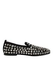 Dolce & Gabbana Black Suede Crystals Loafers Men Dress Men's Shoes