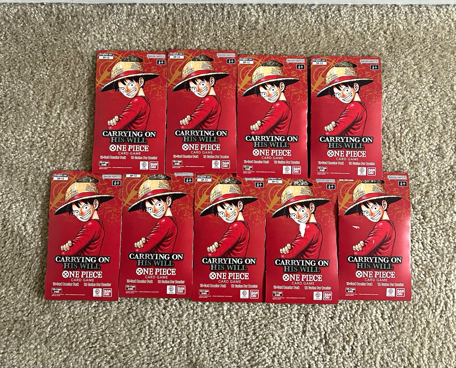 🔥Bandai One Piece Card Game OP-13 Carrying On His Will Pack Lot 9 English 🔥